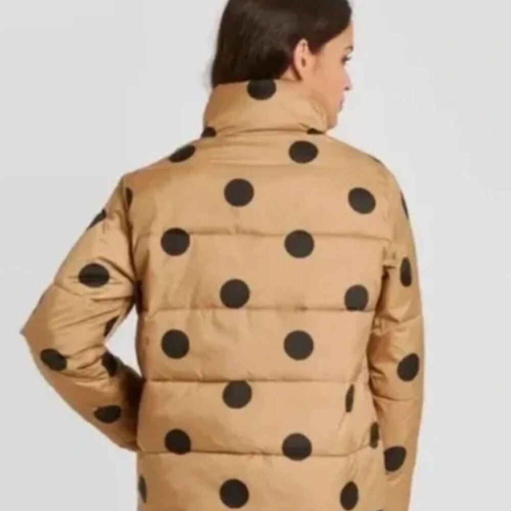 Who What Wear Women’s Polka Dot Print Puffer Jacket 3X NWT Gold Ochre‎ Black - Picture 2 of 2